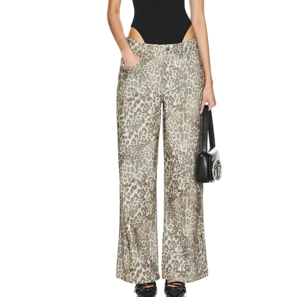Jaded London Colossus Jeans Faded Leopard Print Women's Wide Barrel Leg Size 24